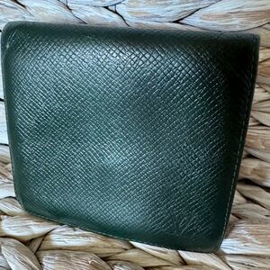 LOUIS VUITTON Green Taiga Leather Bifold Wallet